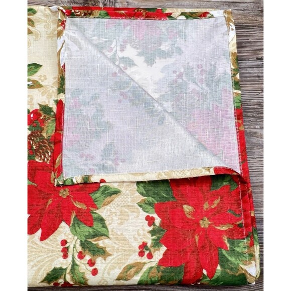 Vtg Town & Country Home Holiday Poinsettia Fabric Tablecloth Rectangle 59"x84" - Picture 4 of 6